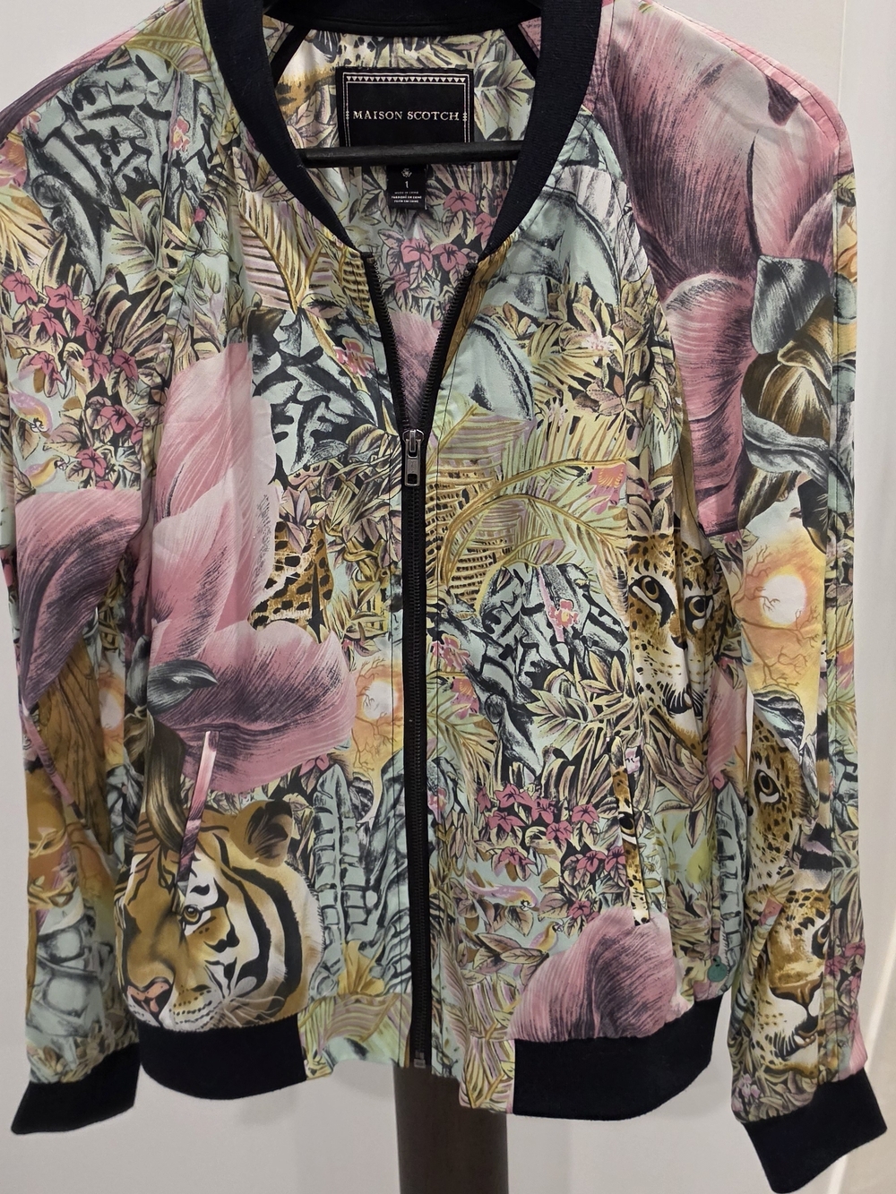 Scotch & Soda Pink Multi Floral Jungle Print Bomber Jacket